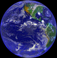 Color GOES-7 full earth view of Andrew approaching New Orleans, August 25 1992.